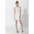 Vestido corto de georgette con apertura y fruncido en pecho Blanco